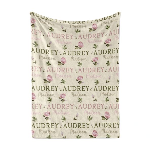 Personalized Pink Floral Baby Name Blanket 