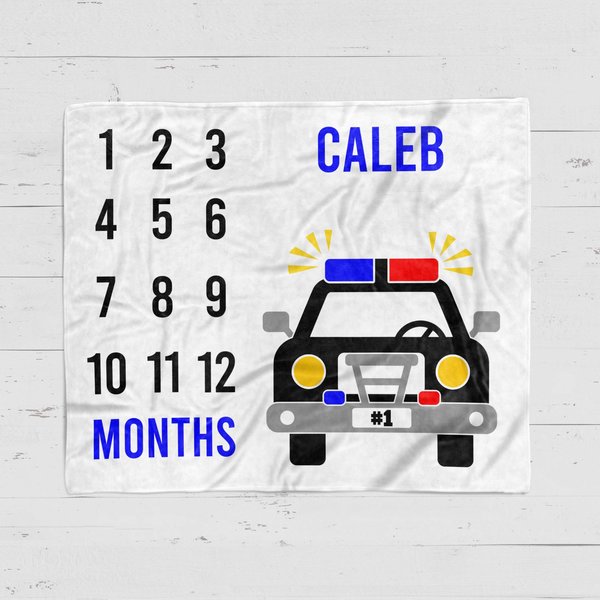 Personalized Police Car Milestone Blanket