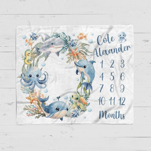 Personalized Sea Life Baby Milestone Blanket