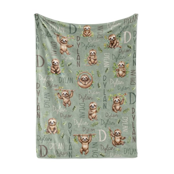 Personalized Sloth Baby Blanket