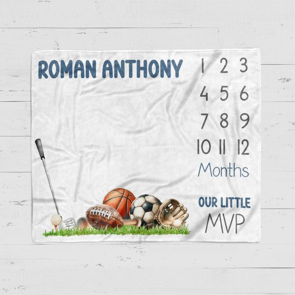 Personalized Our Little MVP Baby Milestone Blanket