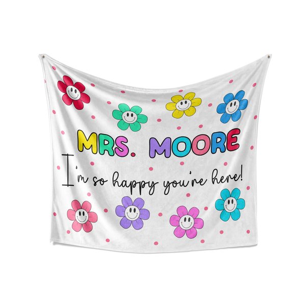 Personalized Flower Smiley Face Blanket for Teachers