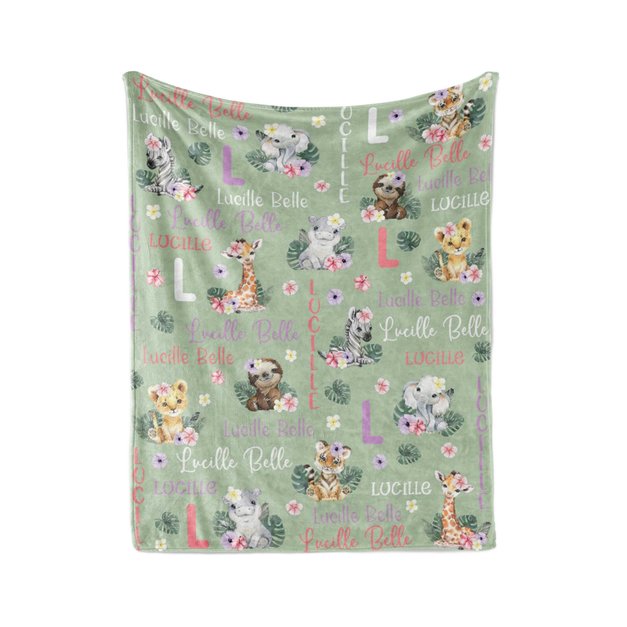 Personalized Jungle Safari Animals Baby Blanket | Blanket Loft