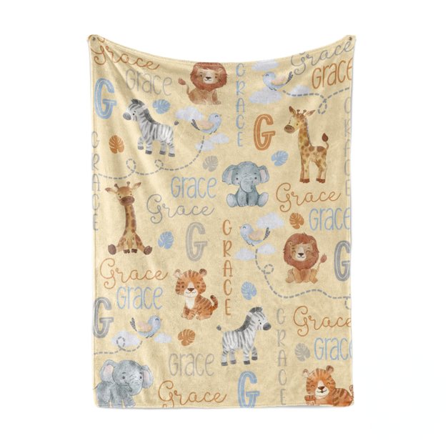 Safari Jungle Animals Personalized Baby Blanket | Blanket Loft