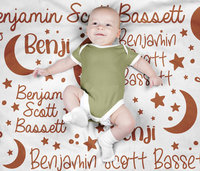 Personalized Boho Moons and Stars Baby Blanket