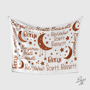 Personalized Boho Moons and Stars Baby Blanket