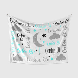 Personalized Moons Clouds and Stars Baby Blanket