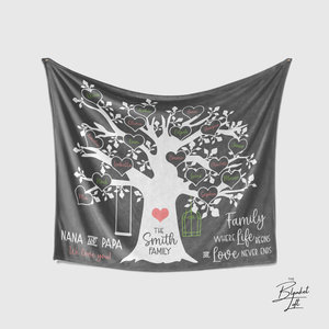 Personalized Heart Family Tree Blanket 17 names