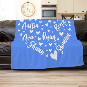 Family Names in a Heart Design Blanket Throw