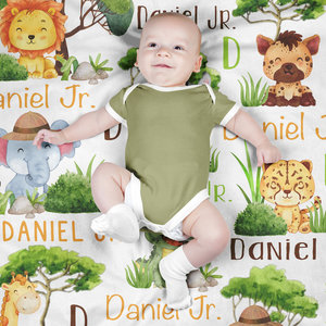 Personalized African Safari Animals Baby Blanket