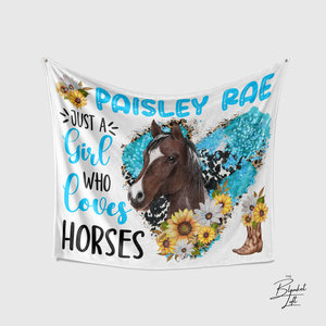 Just a Girl Who Loves Horses Personalized Blanket Teal