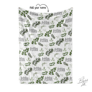 Personalized Baby Name Blanket with Watercolor Greenery