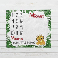 Personalized Baby Lion Cub Our Little Prince Milestone Blanket