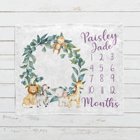 Personalized Safari Animals Baby Milestone Blanket