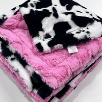 Classic Cow print minky blanket with hot pink