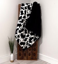 Black and White Cow Black Shaggy Luxe Minky Blanket