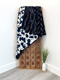Black and White Cow Black Luna Luxe Minky Blanket