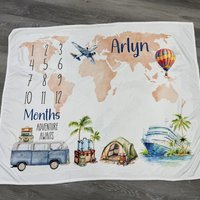 Personalized Little Traveler Baby Milestone Blanket