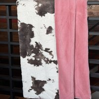 Luxe Cuddle Calf Cow Brownie with Seal Rose Quartz 50"x60" Adult Minky Blanket