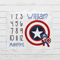 Personalized Captain America Superhero Monthly Milestone Blanket