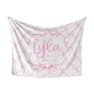 Personalized Pink Bow Baby Blanket 