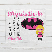 Personalized Superhero Bat Girl Monthly Milestone Blanket