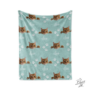 Personalized Cat Face Blanket