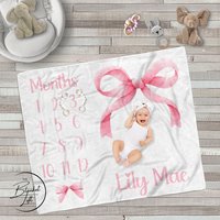 Personalized Pink Coquette Bow Milestone Blanket