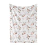 Coral Sage Floral Baby Name Blanket