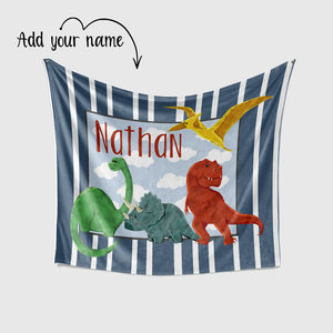 Watercolor Dinosaur Blanket with Name