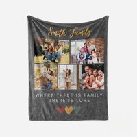 Custom Family Photo Collage Blanket with Personalized Quote