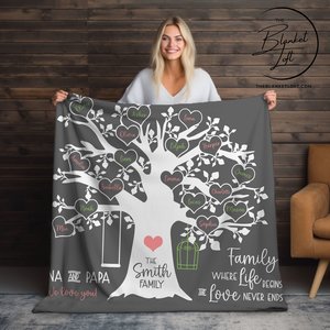 Personalized Heart Family Tree Blanket