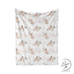 Personalized Blush Floral Baby Name Blanket 