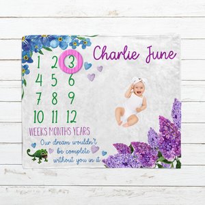 Personalized Floral Princess and the Frog Milestone Blanket