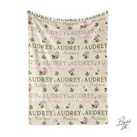 Personalized Pink Floral Baby Name Blanket 