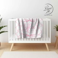 Personalized Pink Blanket with name and Bows