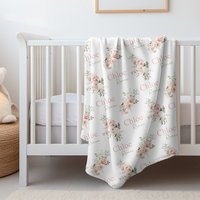 Coral Sage Floral Baby Name Blanket