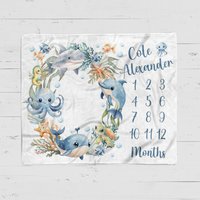Personalized Sea Life Baby Milestone Blanket