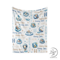 Personalized Blue Sleeping Teddy Bears Baby Blanket 