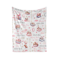 Personalized Pink Sleeping Teddy Bears Baby Blanket 