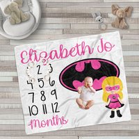 Personalized Superhero Bat Girl Monthly Milestone Blanket