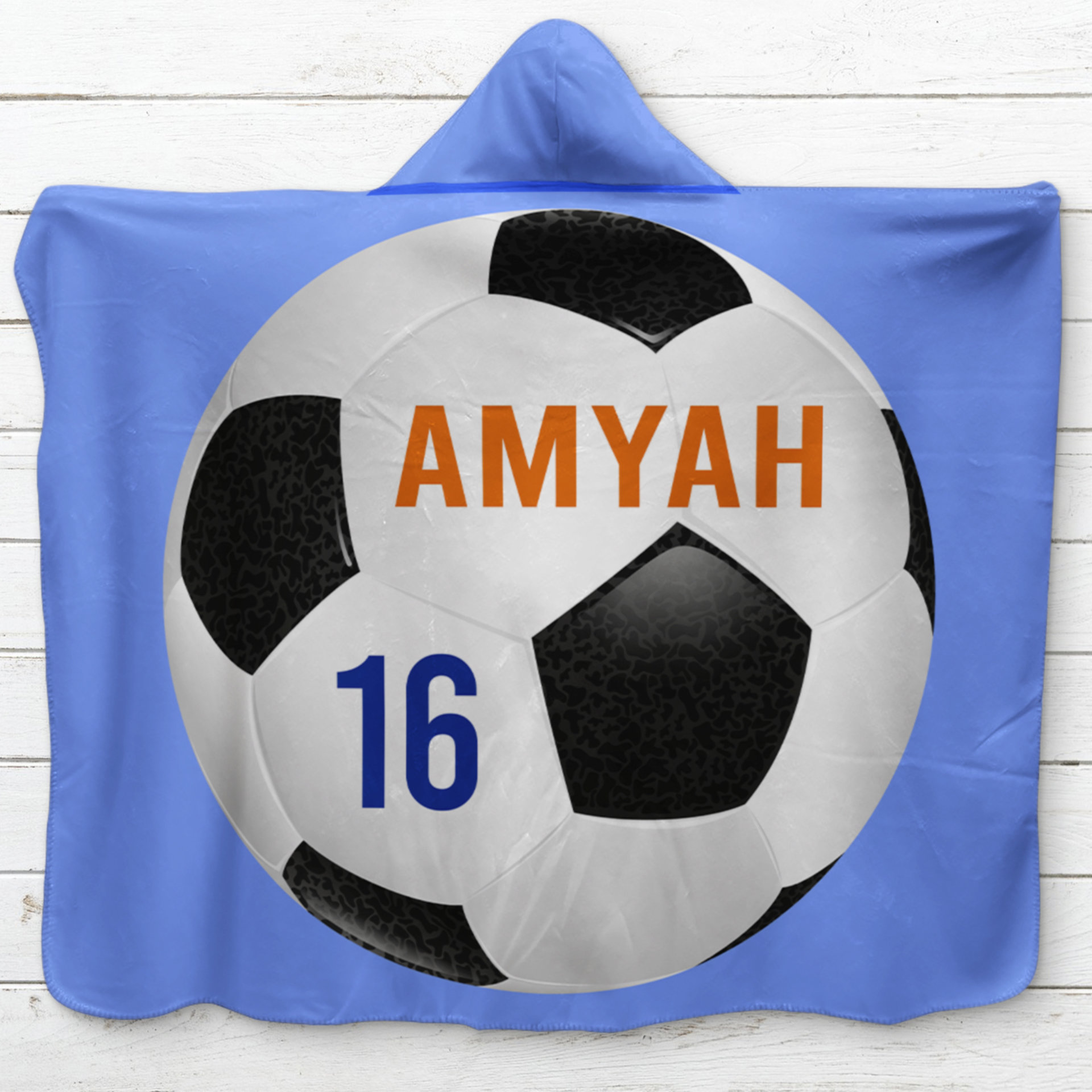 Personalized Soccer Hooded Sherpa Blanket