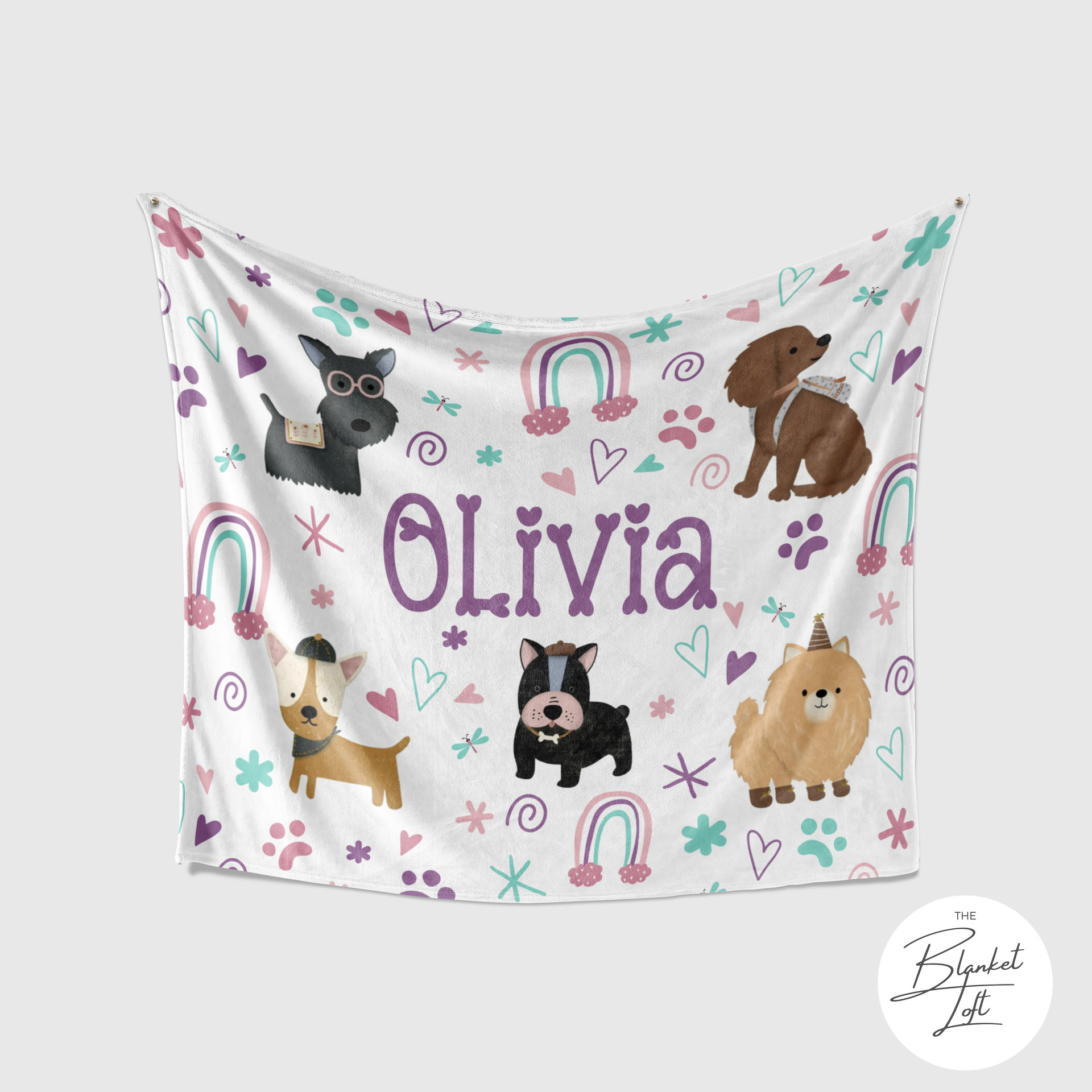 Personalized Boho Puppy Rainbow Blanket