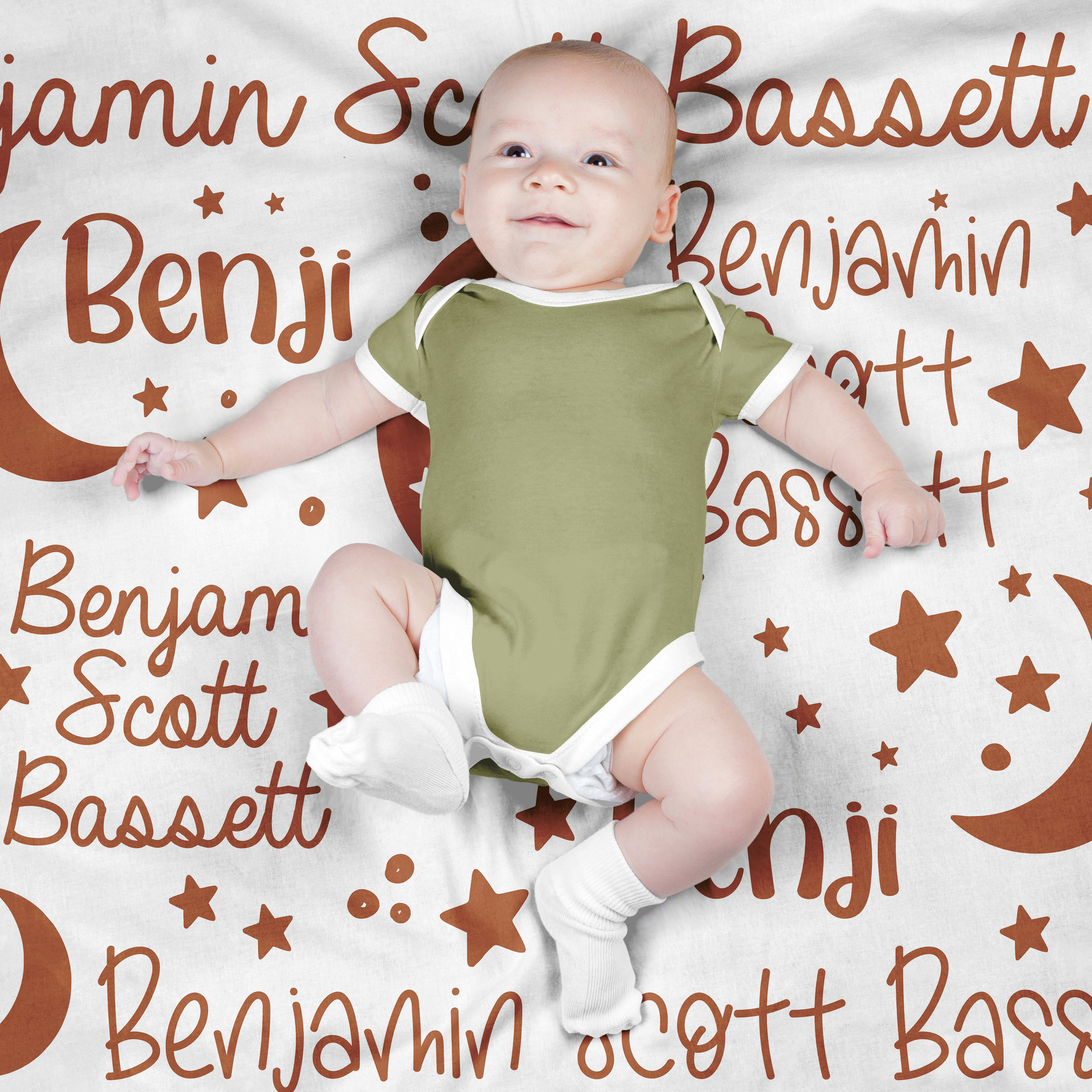 Personalized Boho Moons and Stars Baby Blanket