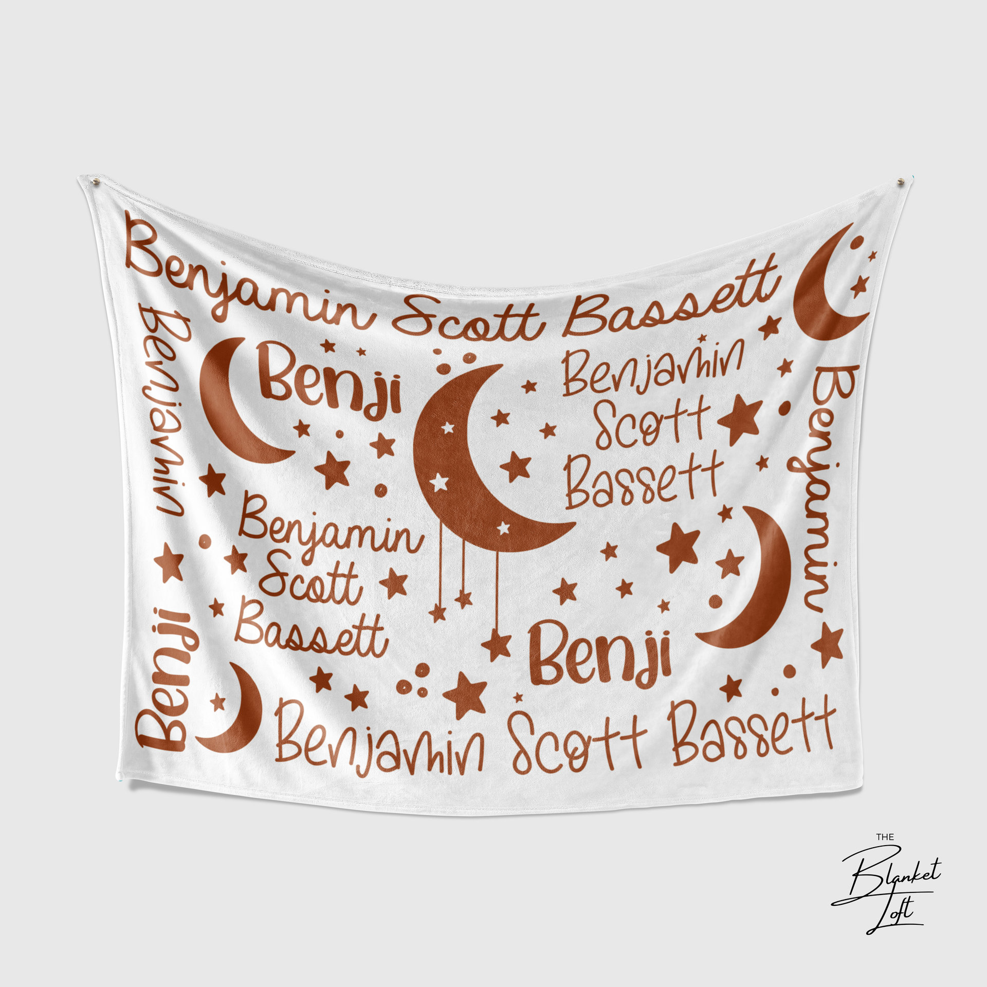 Personalized Boho Moons and Stars Baby Blanket