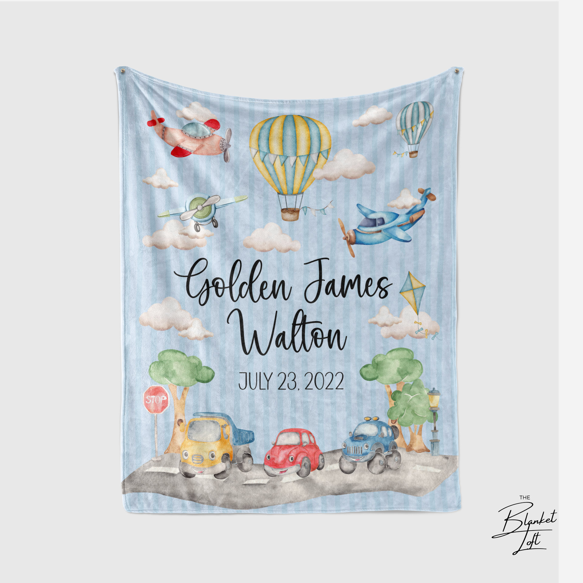 Personalized Cars and Planes Baby Blanket