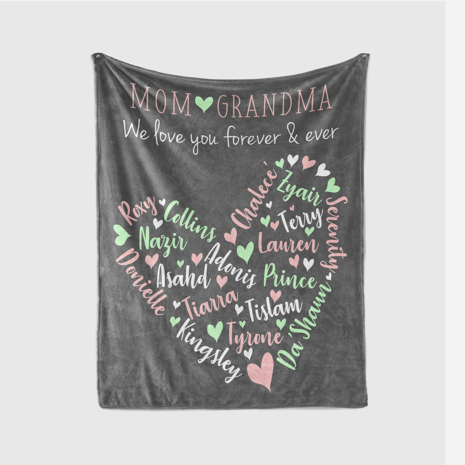 Family Names in a Heart Design Blanket Throw