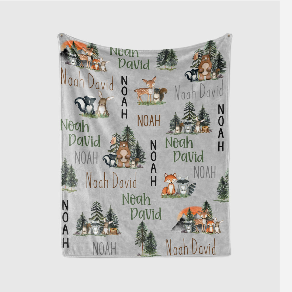 Personalized Forest Animals Baby Blanket