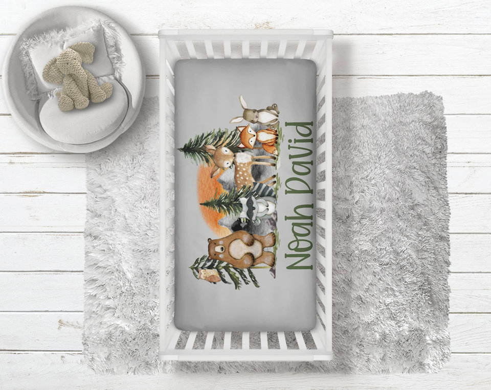 Personalized Forest Animals Crib Fitted Sheet