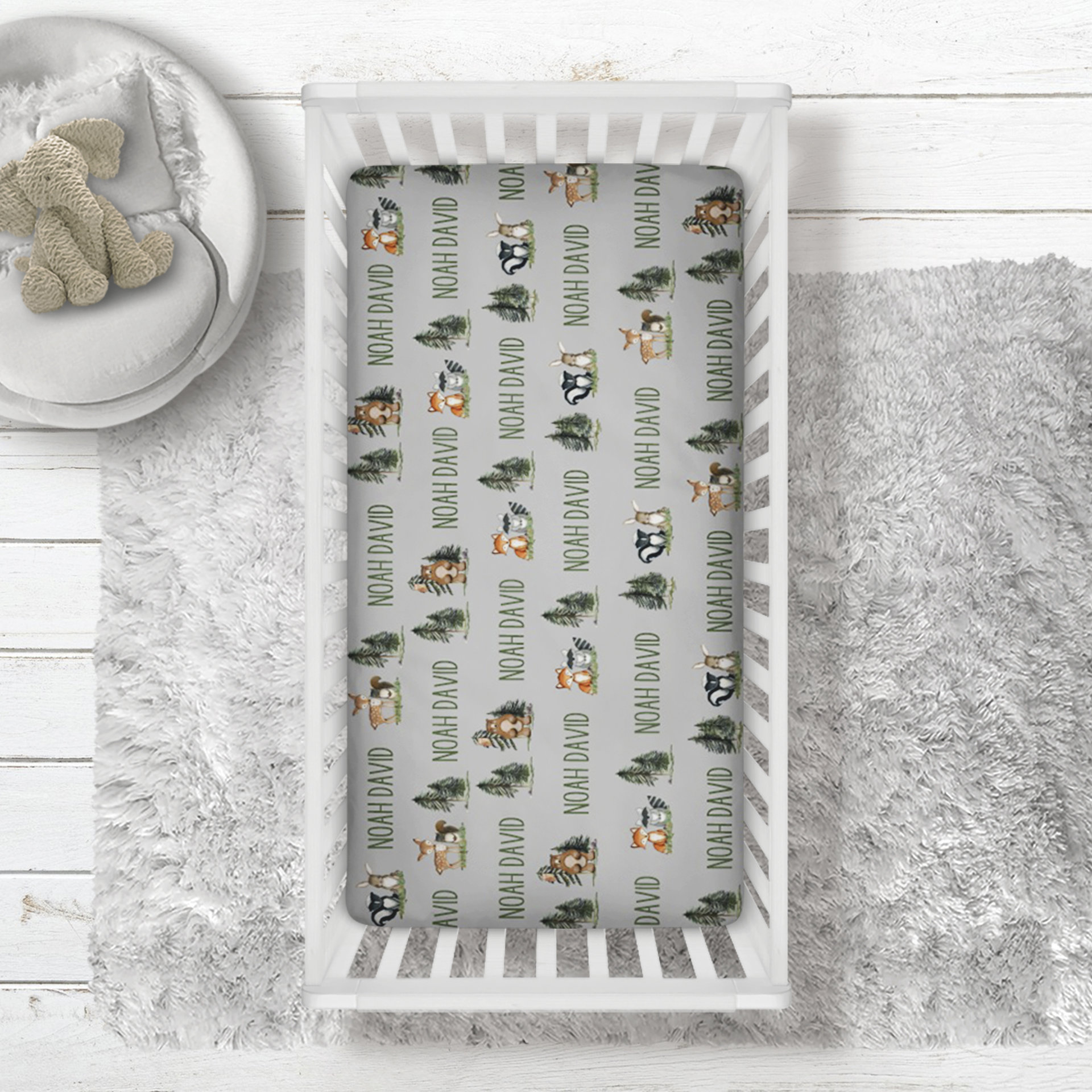 Personalized Forest Animals Patterned Fitted Crib Sheet